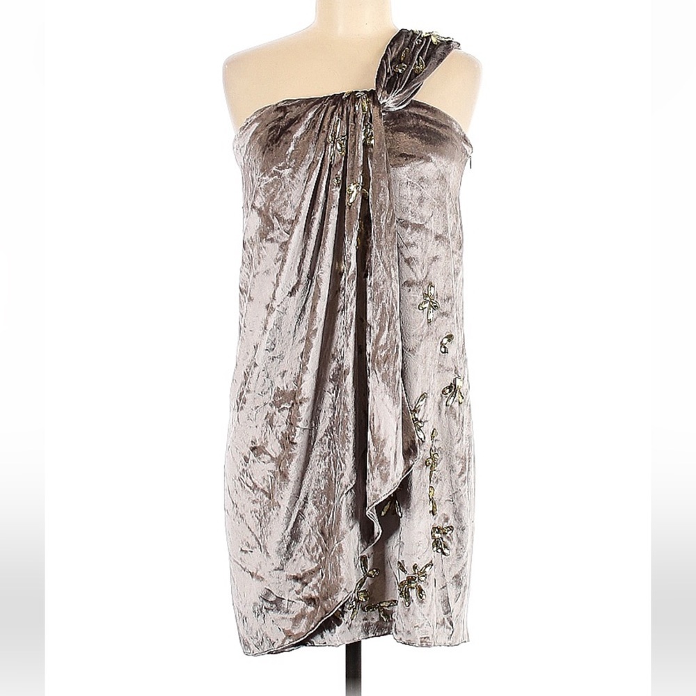 Diane von Furstenberg Cocktail Dress, Grey VELVET,  EMBELLISHMENTS, Size 8